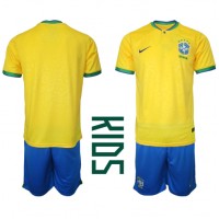 Brasilien Hjemme Trøje Børn VM 2022 Kortærmet (+ Korte bukser)